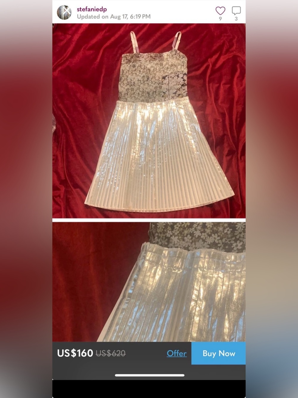 MM6 Maison Martin Margiela Silver Pleated Metallic Skirt